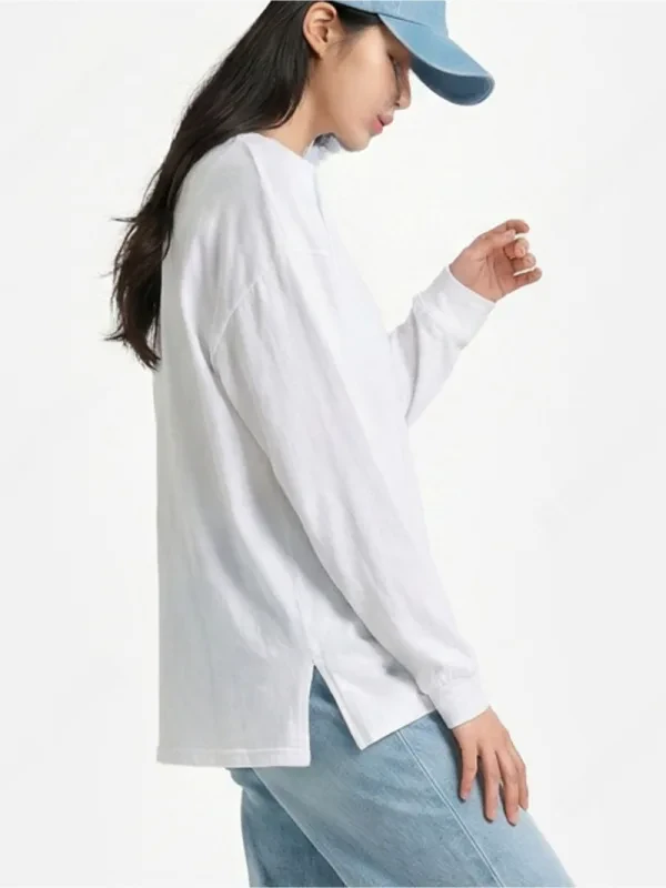 慵懶日常寬版側開衩長袖上衣