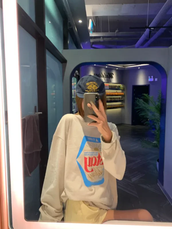 復古日光寬版長袖印花上衣