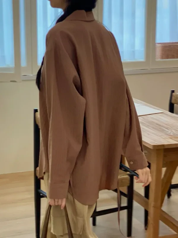 暖棕細條紋寬版襯衫