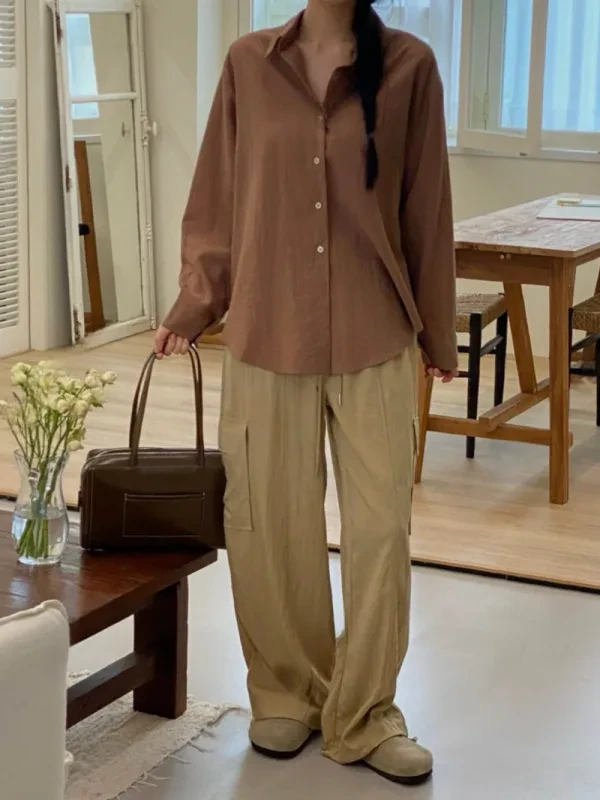 暖棕細條紋寬版襯衫