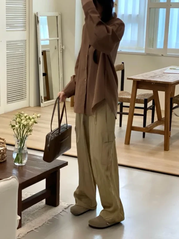 暖棕細條紋寬版襯衫