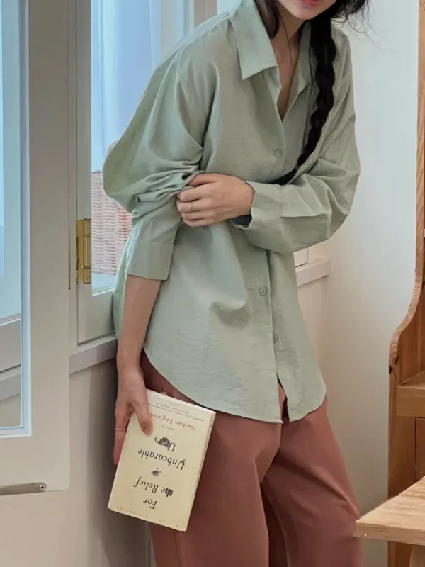 暖棕細條紋寬版襯衫