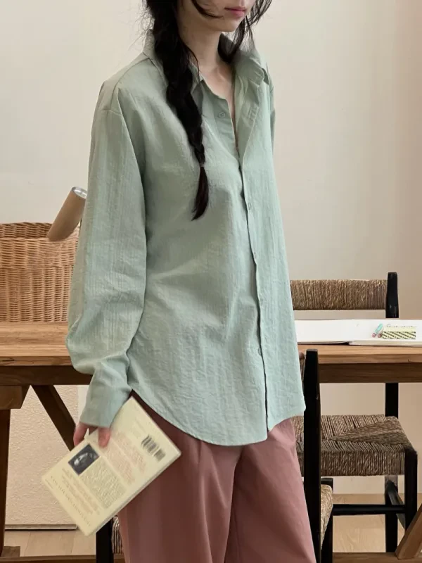 暖棕細條紋寬版襯衫