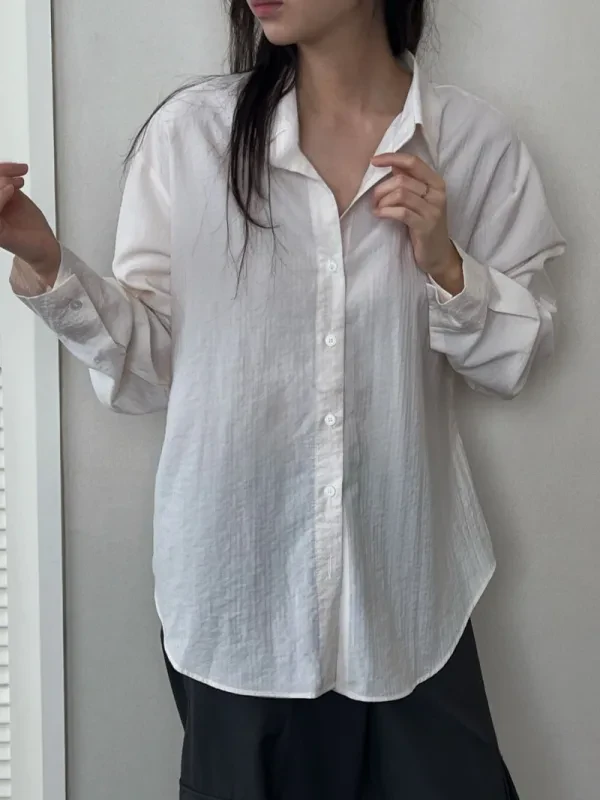 暖棕細條紋寬版襯衫