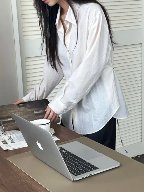 暖棕細條紋寬版襯衫