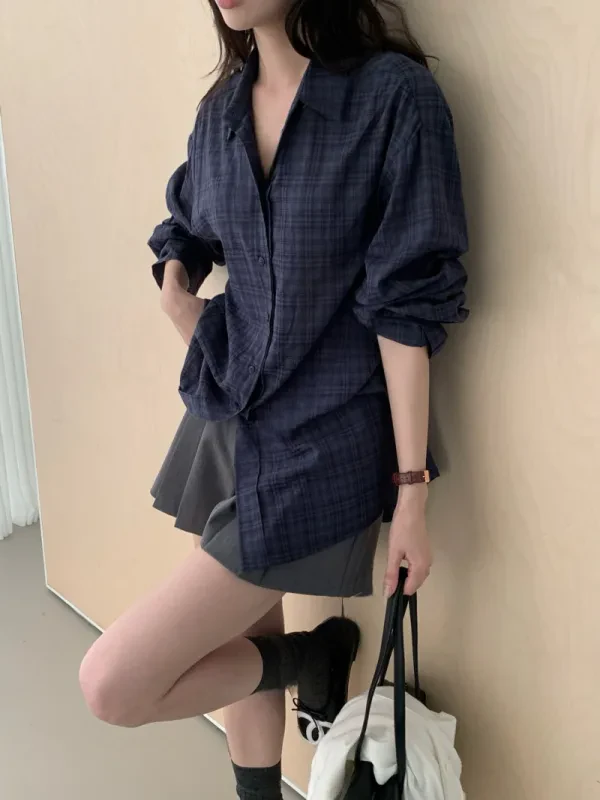 暮色格紋寬版長版襯衫